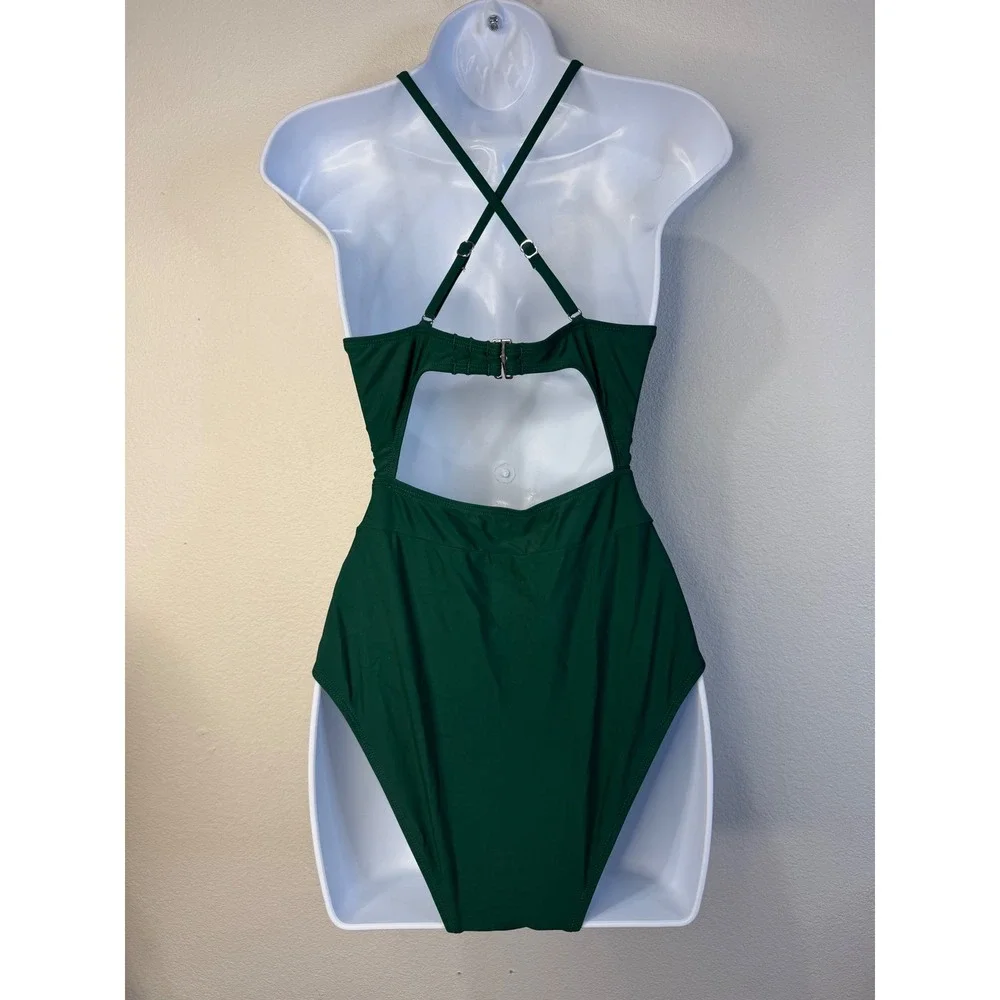Cupshe Womens Forest Green Cutout Halter One Piece Swimsuit Size S